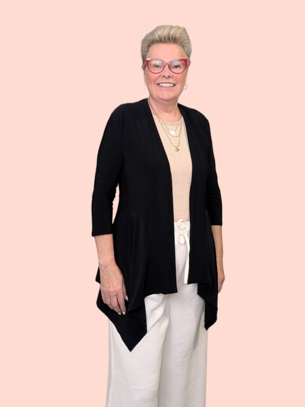 J. Michaels Black Open Front Jacket -L- Draped Hem